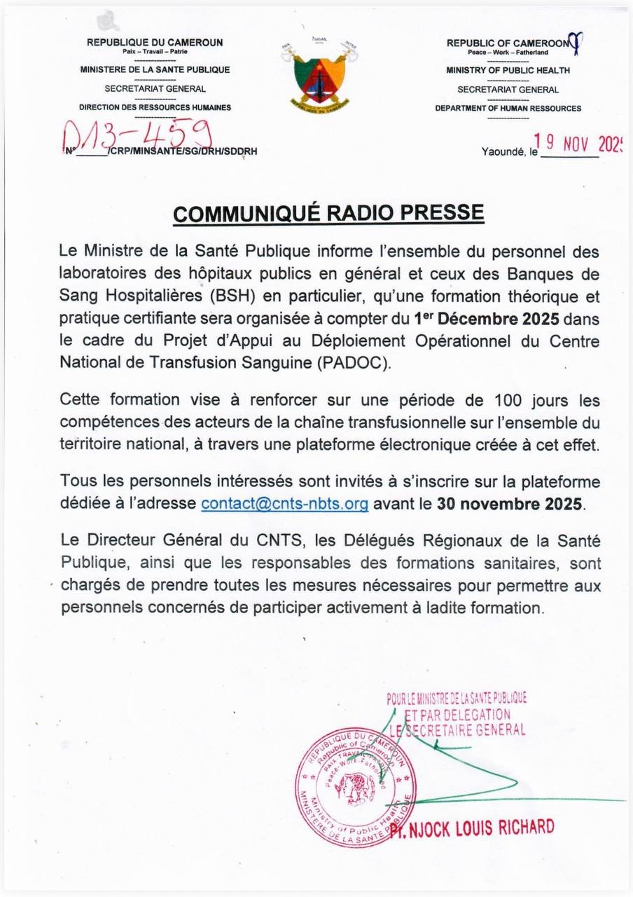 Un communiqué officiel vient d’être signé. Nous invitons le public à en prendre connaissance pour toute information utile.